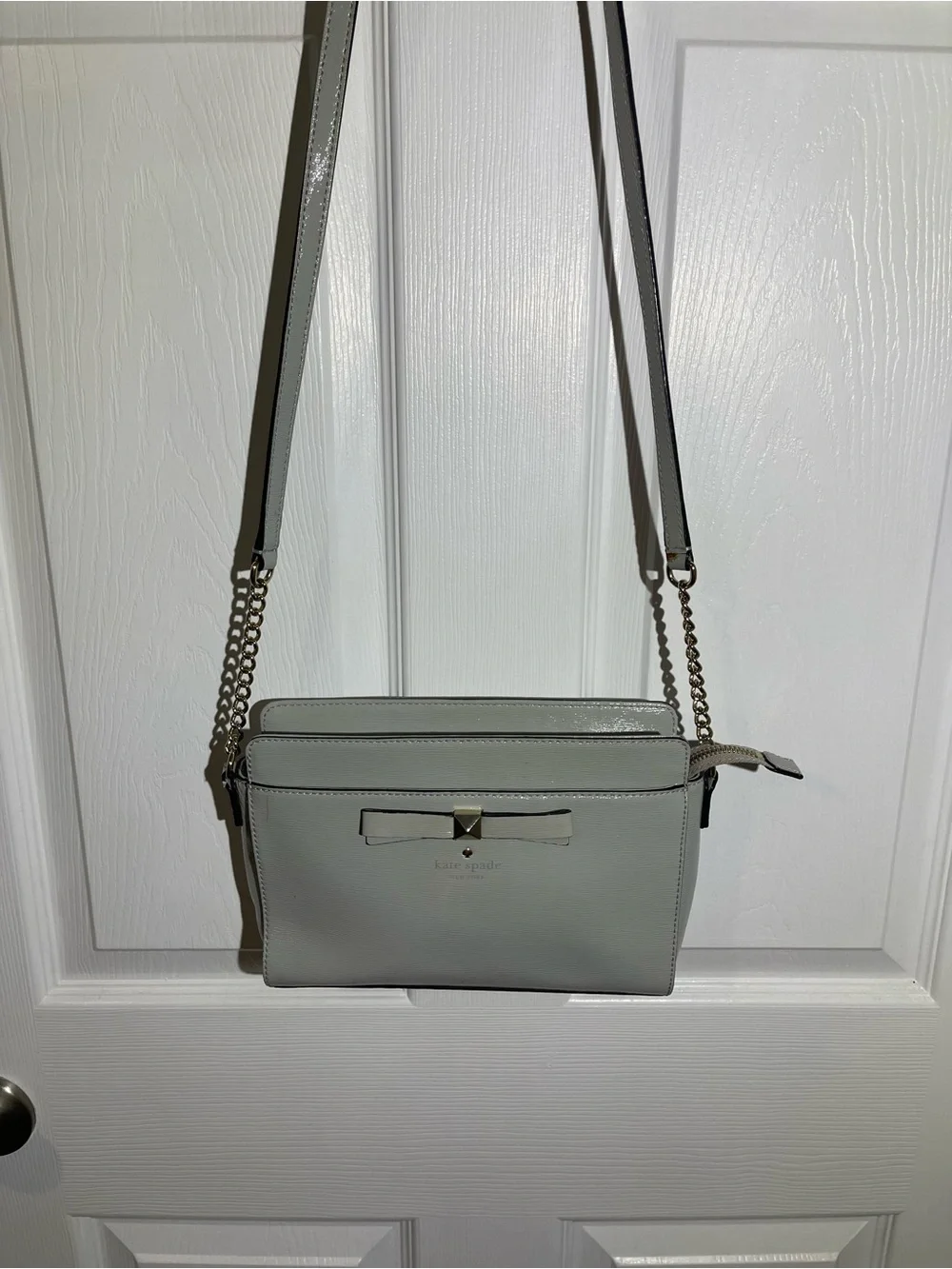 Kate Spade Hancock Park Gray Patent Angelica Crossbody Bag